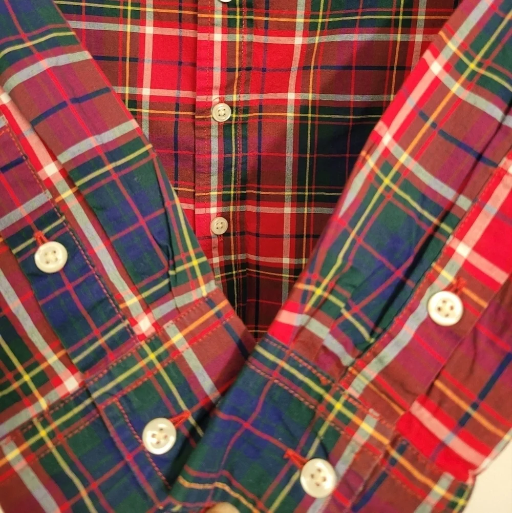 RALPH LAUREN Boys Medium 10/12 classic red plaid button-down long sleeve shirt